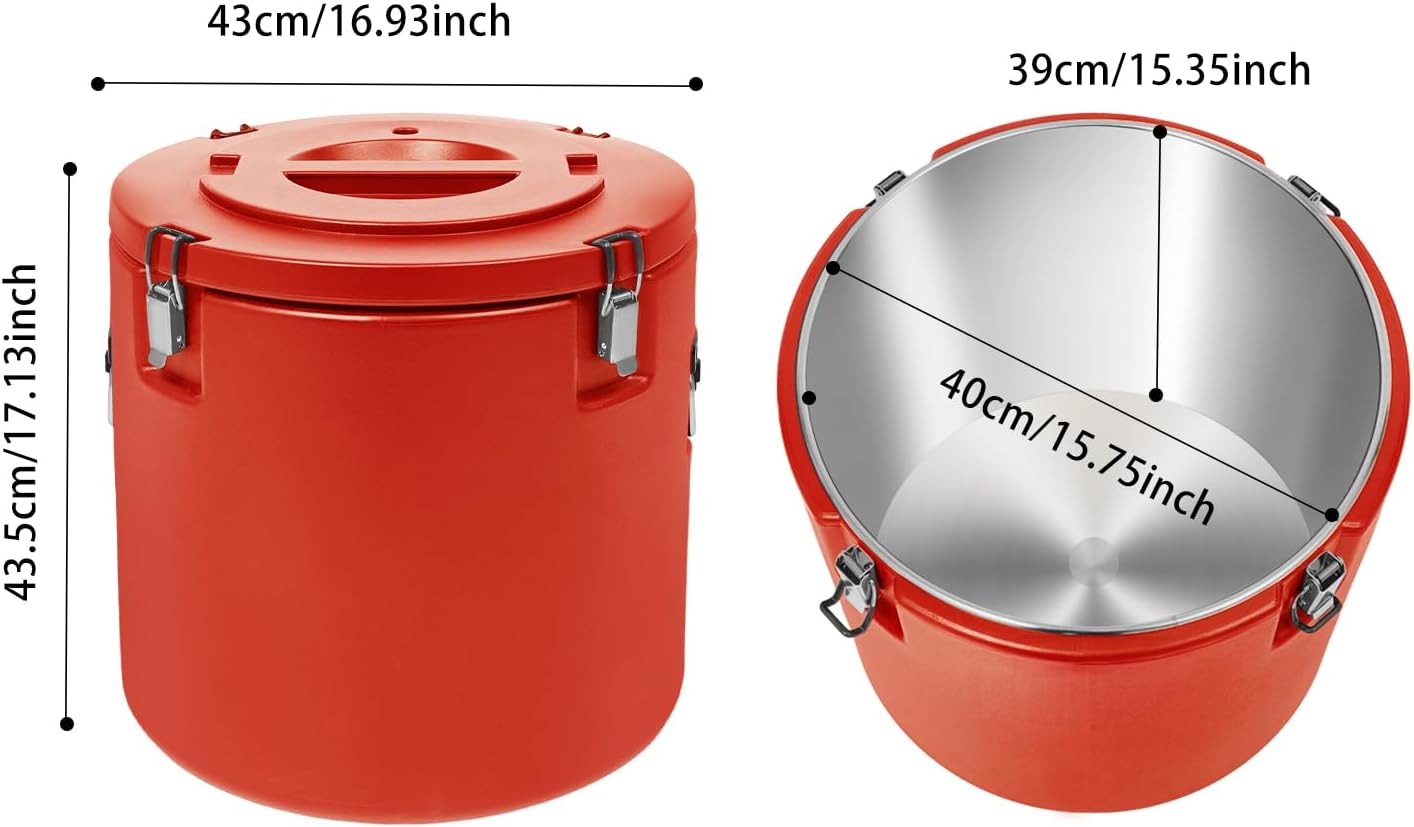 Portable Commercial Food Warmer 50L Insulated Bucket Stainless Steel Large Ice Bucket with Lid Milk Container Soup Carrier Wine Chiller for Hot or Cold Food Restaurant, Canteen, Home