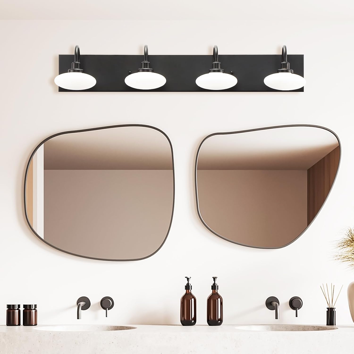 Matt Black LED Vanity Light Fixture - 4-Light Wall Sconce for Bathroom Over Mirror, Modern Hallway Cloakroom Lighting, 3000K-6000K Selectable, Dimmable