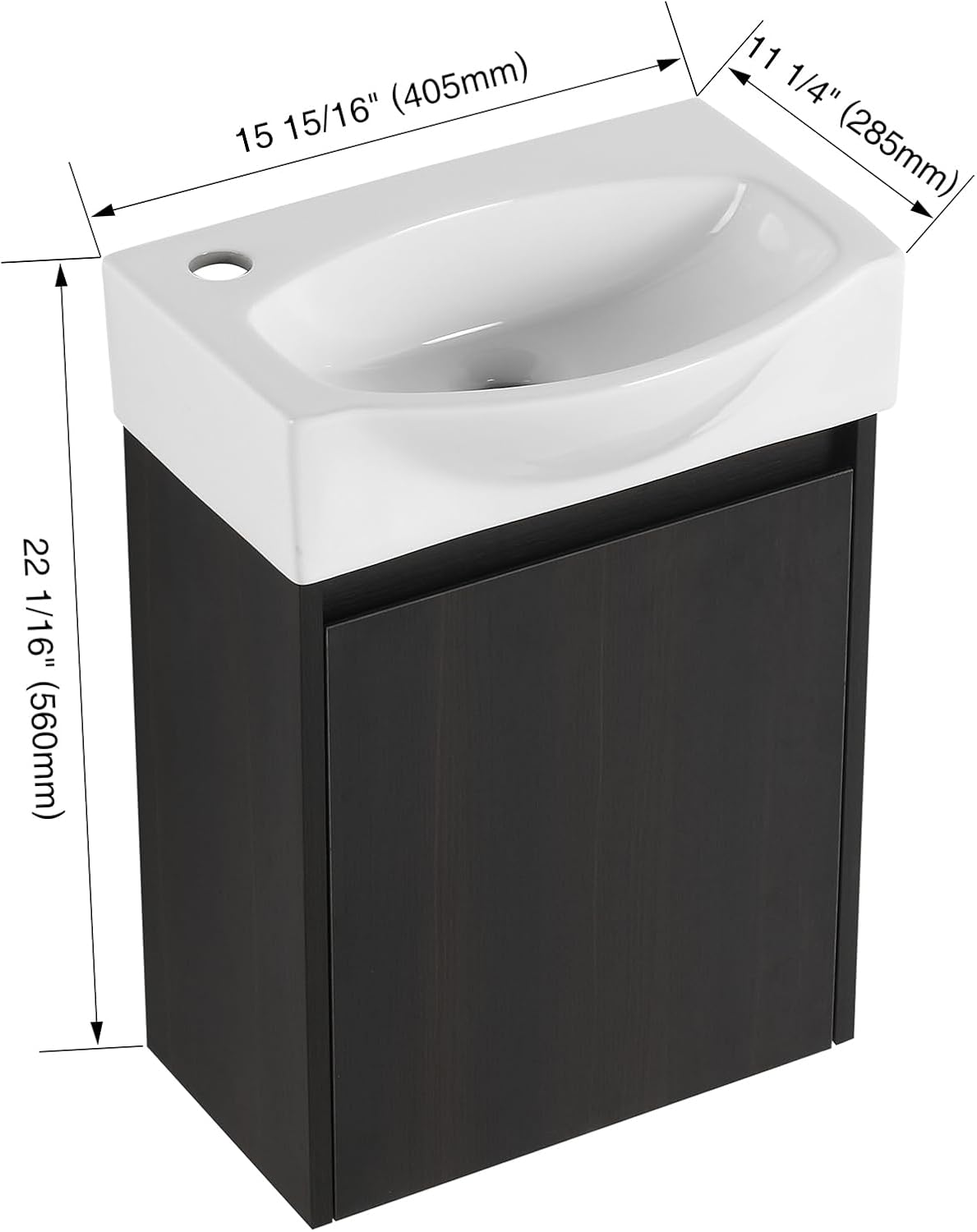 16' Floating Bathroom Vanity with Sink, Modern Wall Mounted Bathroom Cabinet with Undermount Resin Sink, Single Small Bathroom Vanities, Bathroom Storage Vanity Set with Door, Soft-Close, Black