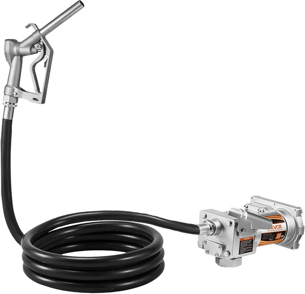 VEVOR Fuel Transfer Pump, 12V DC 15 GPM, Cast Iron Diesel Transfer Pump Kit, with Manual Shut-Off Nozzle, Discharge Hose, Overheat Protection, 1/3 HP Explosion-Proof, for Gasoline Diesel Kerosene