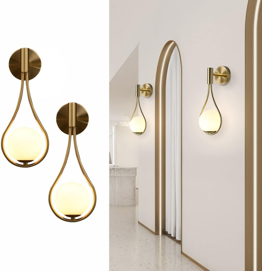 BOKT Globe Wall Sconce Modern Wall Lights Set of 2 Brushed Bathroom Scones Water Drop Wall Light Indoor Decor Lamp Vintage Farmhouse Wall Lamp Fixture for Living Room Bedroom…