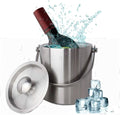 BTZHY Ice Bucket,Wine Glass Ice Bucket, with Scoop Lid and Handle, Stainless Steel