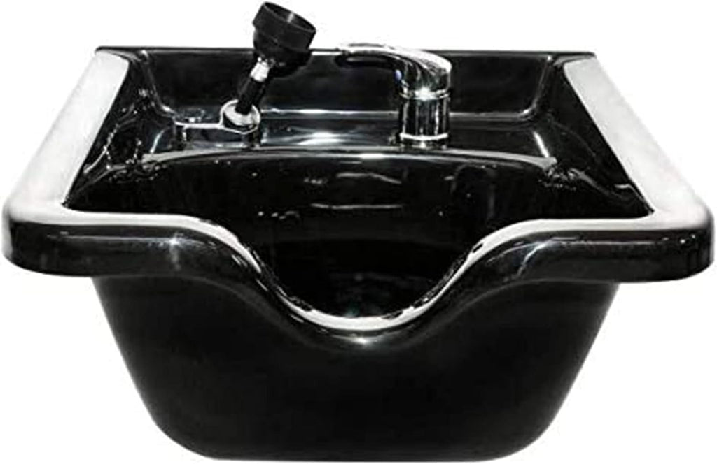 PureSana Chromium 19 Inch Square Professional Grade Shampoo Bowl and Fixture Set with Sprayer Hose, Mounting Bracket, and Strainer, Black