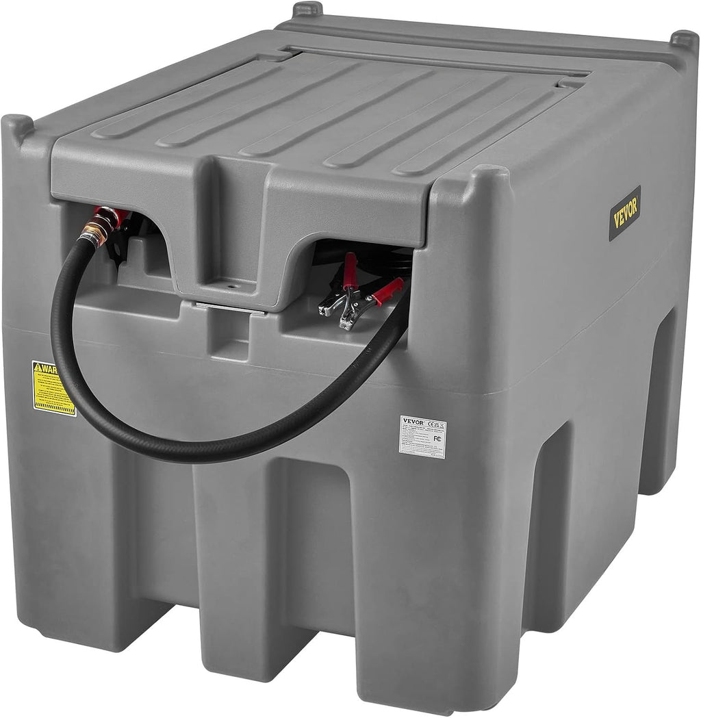 VEVOR Portable Diesel Tank, 116 Gallon Capacity & 10 GPM Flow Rate, Diesel Fuel with 12V Electric Transfer Pump and 13.1ft Rubber Hose, PE Transfer Tank for Easy Fuel Transportation, Gray