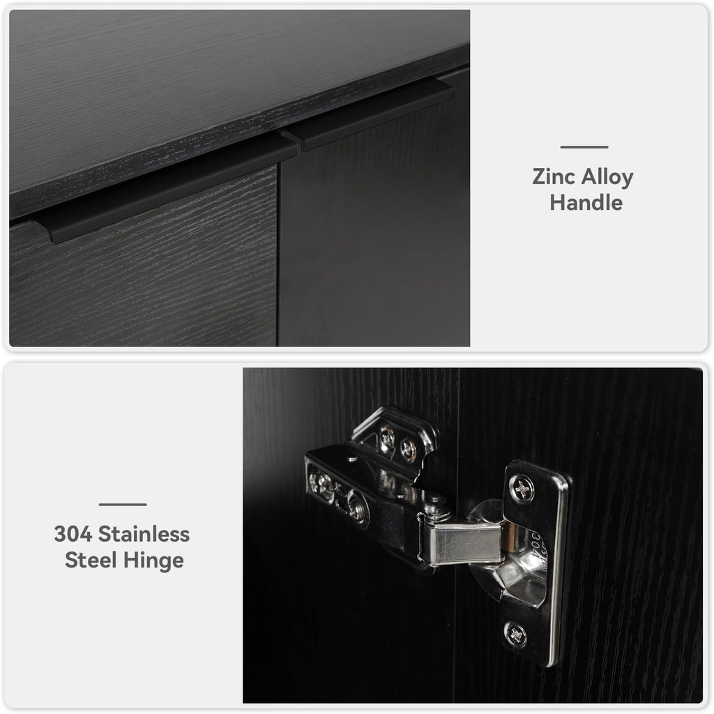28 Inch Black Floating Bathroom Vanity with 1-Door and 1-Drawer, Modern Wall Mounted Cabinet with Black White Ceramic Vessel Sink Top