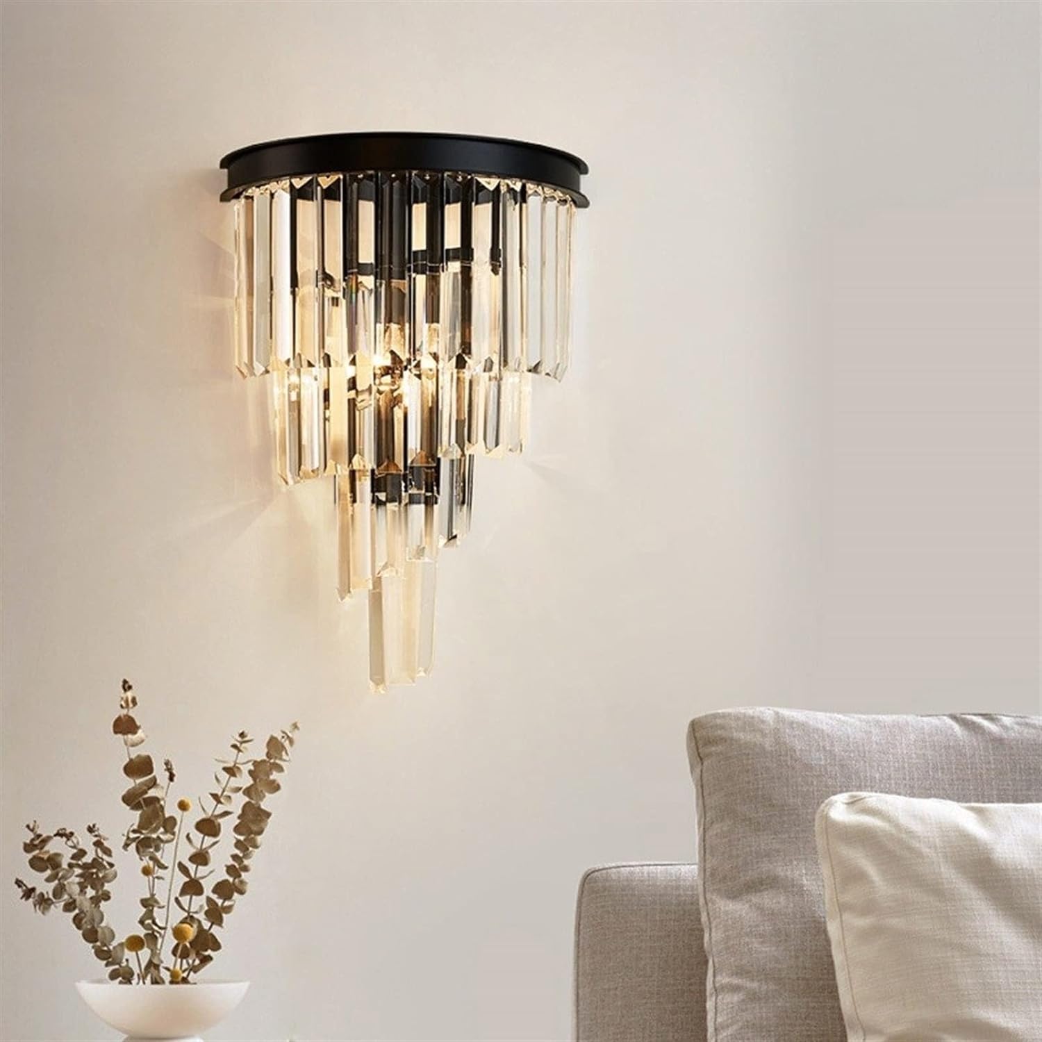 American Modern Crystal Glass Wall Lamp - Home Bedroom Bathroom Wall Light Black Wrought Iron Metal Wall Sconce,Chandelier