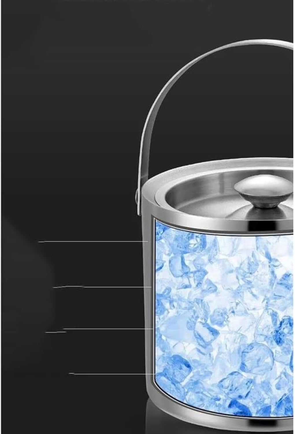 Stainless Steel Ice Bucket with Cold Insulation and Lid KTV Bar Red Wine and Beer Chilled Bucket,2L