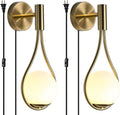 BOKT Modern Glass Wall Lamp Gold Wall Mounted Sconces,Mid-Century Bedroom Bedsides Water Drop Wall Light Home Decoration (Plug in-2Pack)…