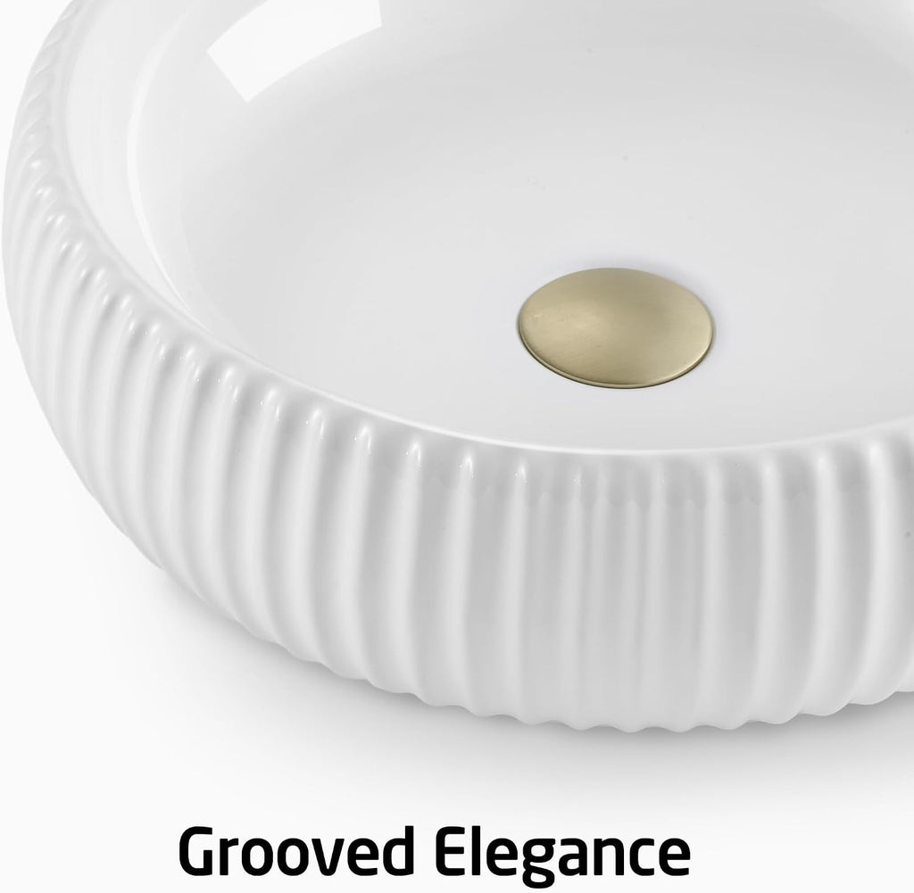Bathroom Vessel Sink above Counter, Bowl Sinks for Bathroom, Countertop White Bathroom Sink 16.4' for Cabinet Lavatory Vanity Porcelain Ceramic, CBS131