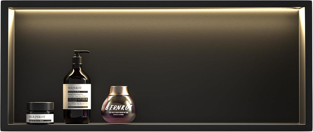 Led Shower Niche 30' X 12' Matte Black 304 Stainless Steel with Lighting Waterproof No Tile Need Shower Shelf for Bathroom Recessed Wall Shelf Horizontal Niche