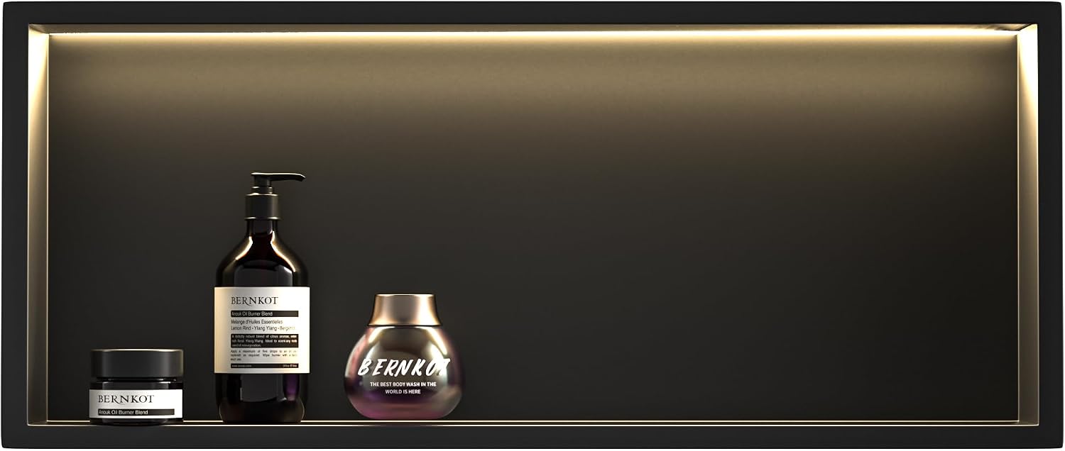 Led Shower Niche 30' X 12' Matte Black 304 Stainless Steel with Lighting Waterproof No Tile Need Shower Shelf for Bathroom Recessed Wall Shelf Horizontal Niche