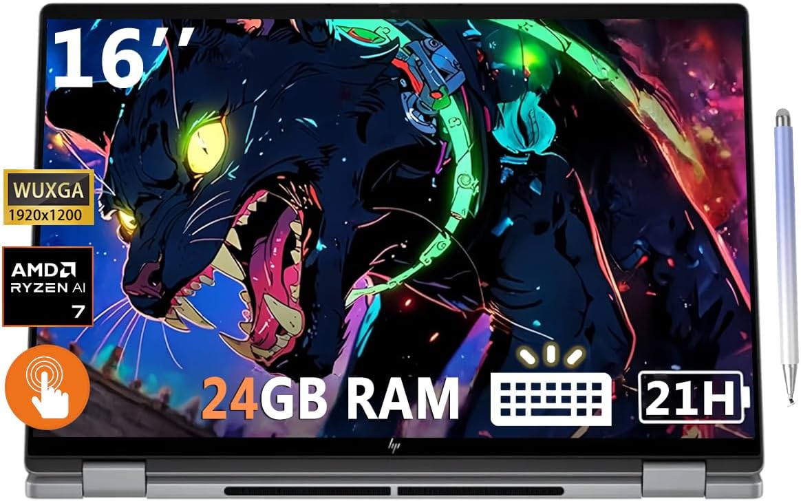 HP 2025 New Envy x360 2-in-1 Slim Laptop, OmniBook X Flip 16' FHD+ Touchscreen, Copilot+ PC, AMD Ryzen AI 7 350 (8-Core), 24GB RAM, 1TB SSD, 21H Battery,Backlit KB, Win 11, Meteor Silver, W/Stylus