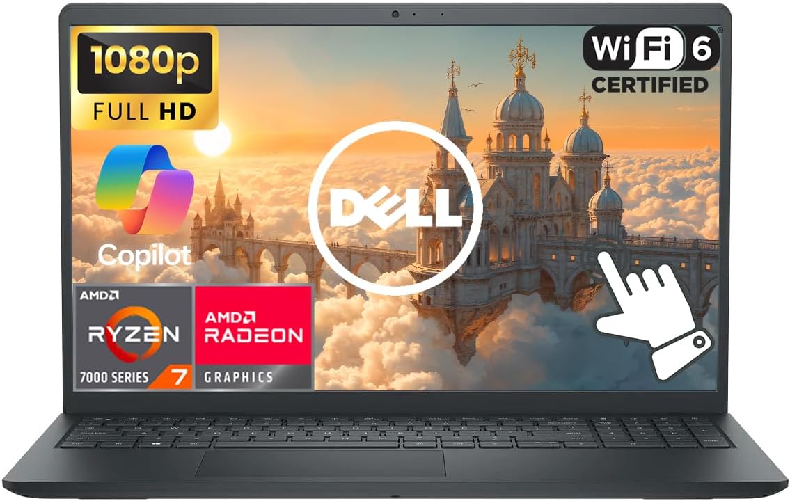 Dell Inspiron 15.6' FHD Touch Screen Business Laptop Computer, 8-core AMD Ryzen 7 7730U Processor, Windows 11 Laptop 16GB RAM 512GB SSD, AMD Radeon Graphics, Numeric Keypad, Black