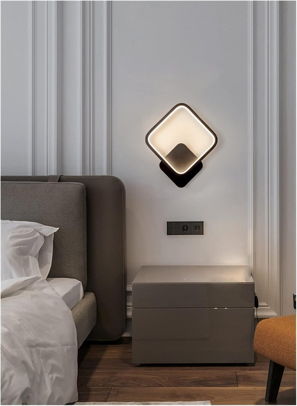 Modern Wall Lamp LED Round Square Sconces Light Compatible with Bedroom Study Aisle Staircase Living Room Bathroom Ring Light Fixture(Square-Black,WarmWhite)