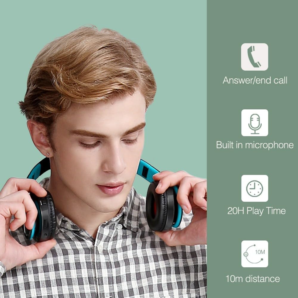 Bluetooth Headphones, Chat- Comfortable Over Ear Stereo Headphsets with Mic, Soft Earmuffs/Foldable/SD/TF, 20H Playtime, Great for Music/OFC/Tour/Gym/Game (20pcs Blue Colors)