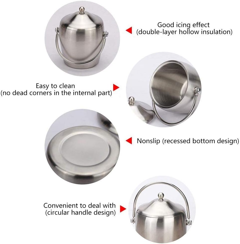1.2/2L Stainless Steel Ice Bucket Portable 6-hour Double-layer Insulated Freezer with Lid for Parties Barbecues Buffets (Size : 1.2L) (1.2L)