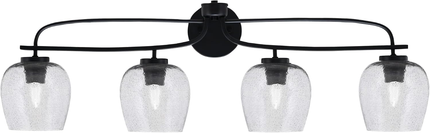 Toltec Lighting Cavella 4-Light Bath Bar – Modern Vanity Light Fixture for Bathroom – Dimmable and LED-Compatible Wall Light – Matte Black Finish, 6' Smoke Bubble Glass
