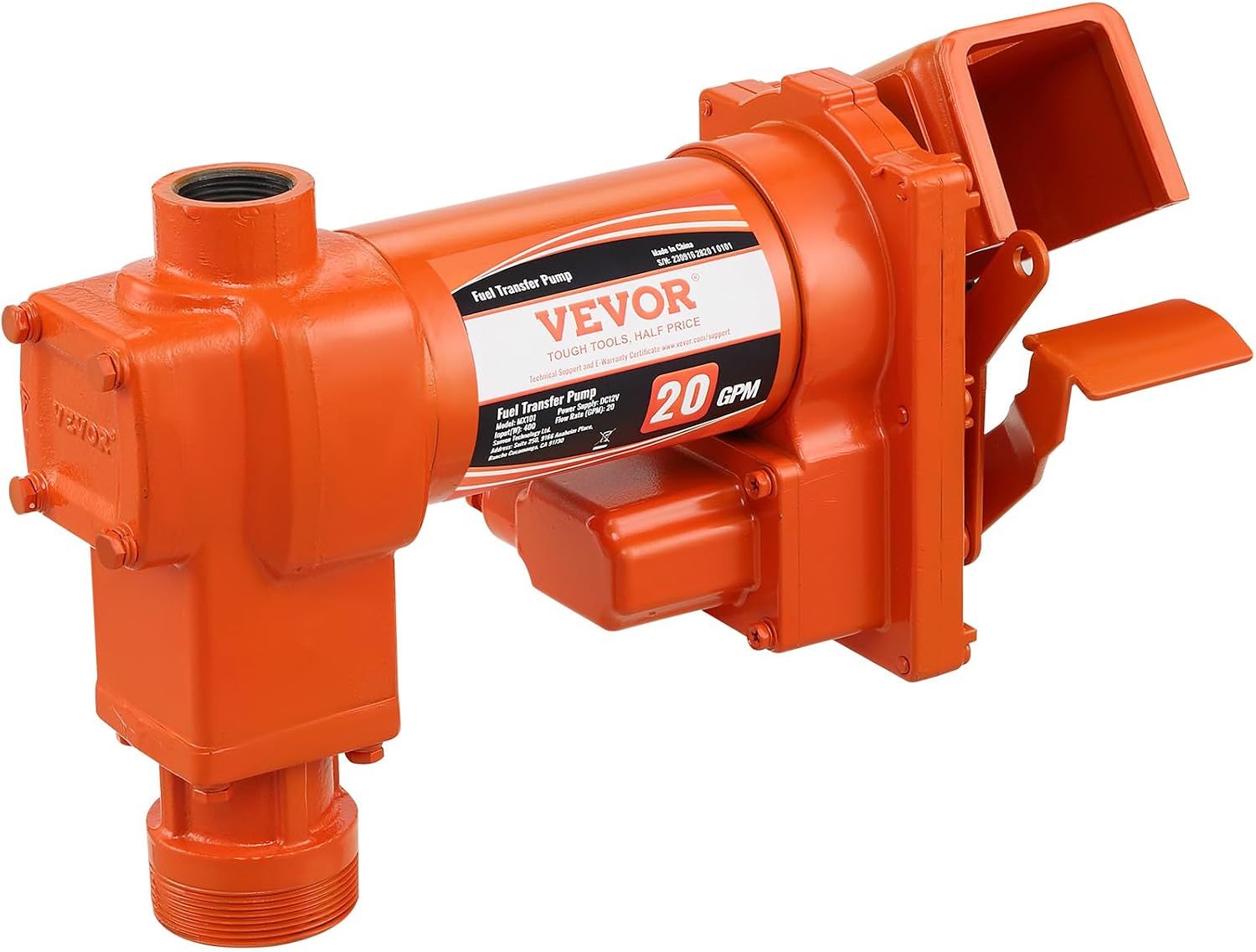 VEVOR Fuel Transfer Pump, 12V DC 20 GPM 1/4 HP, Gasoline Extractor Pump with Automatic Nozzle, Discharge Hose & Suction Pipe for Gasoline, Diesel, Kerosene, Ethanol & Methanol Blends, and Biodiesel