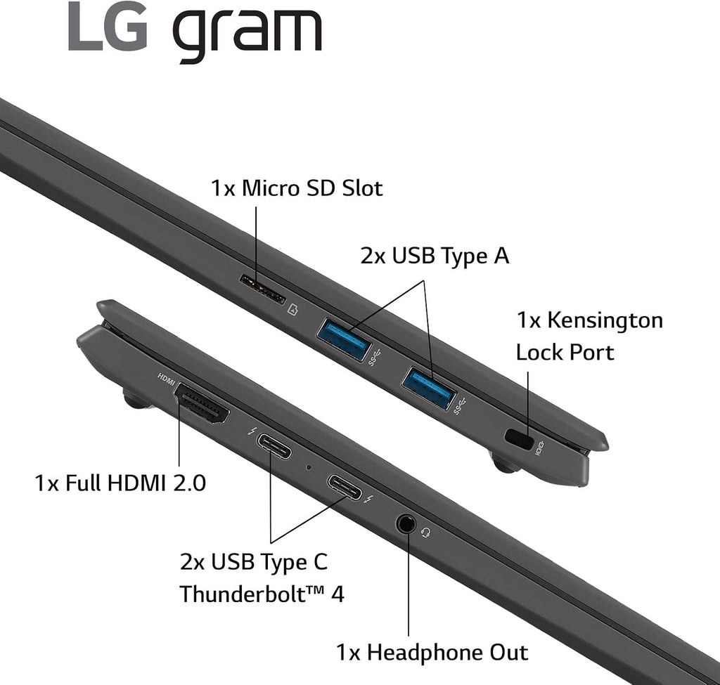 LG gram (2022) 17Z90Q Ultra Lightweight Laptop, 17' (2560 x 1600) IPS Display, Intel Evo 12th Gen i7 1260P Processor, 32GB LPDDR5, 2TB NVMe SSD, FHD Webcam, WiFi 6E, Thunderbolt 4, Windows 11, Gray