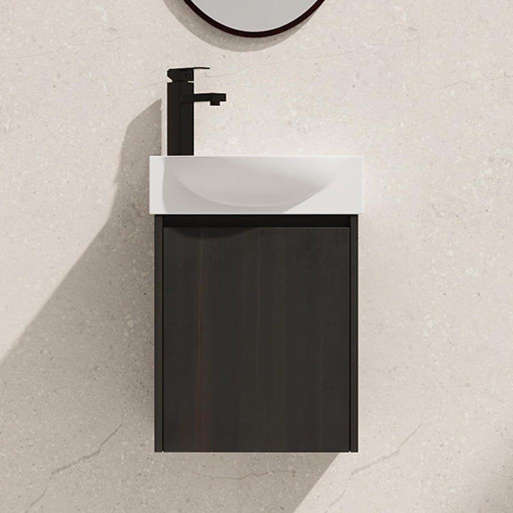16' Floating Bathroom Vanity with Sink, Modern Wall Mounted Bathroom Cabinet with Undermount Resin Sink, Single Small Bathroom Vanities, Bathroom Storage Vanity Set with Door, Soft-Close, Black