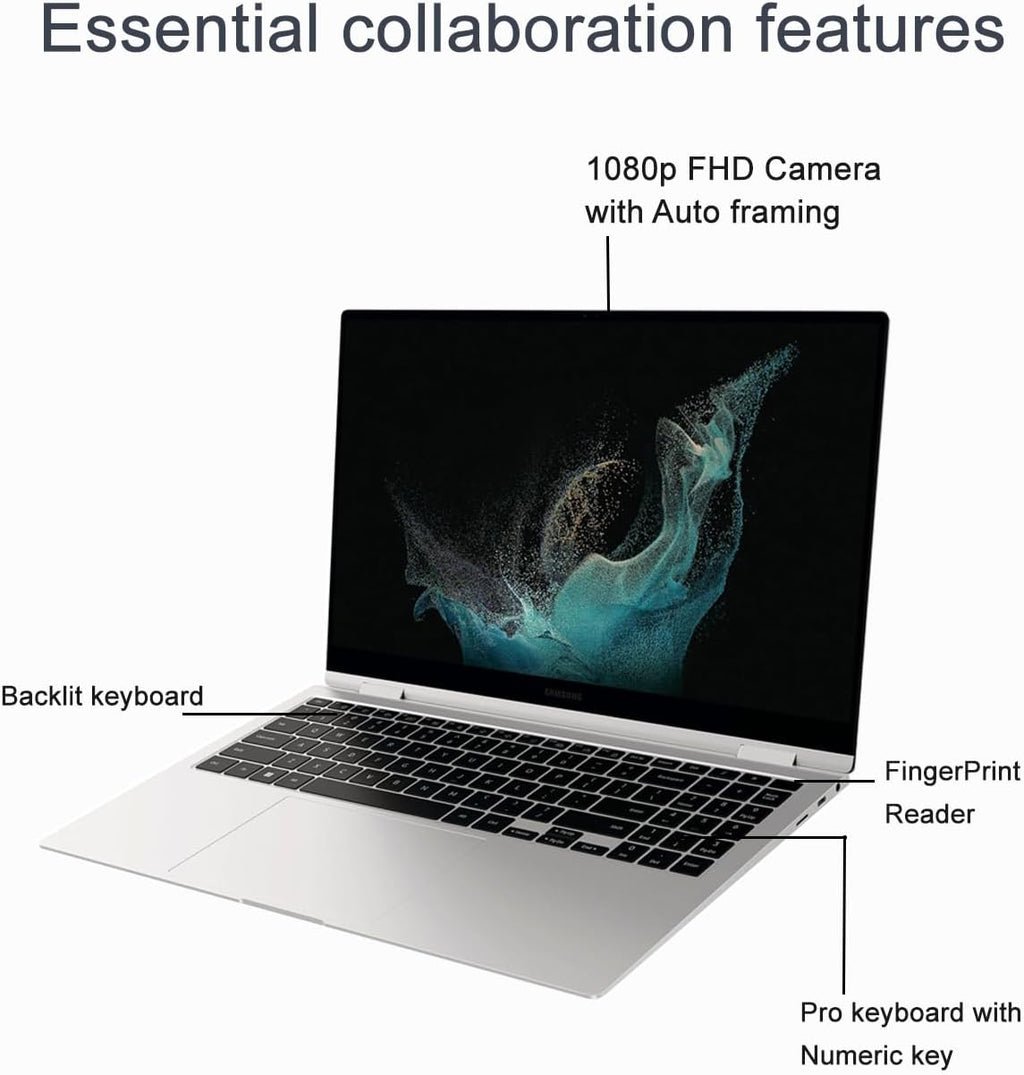 Samsung Galaxy Book Pro 360 2-in-1 Laptop w/ S Pen (15.6' FHD AMOLED Touchscreen, Intel 12-Core i7-1260P, 16GB RAM, 1TB SSD) for Professionals, Fingerprint, Backlit, Wi-Fi 6E, Win 11 Pro, NP950QED