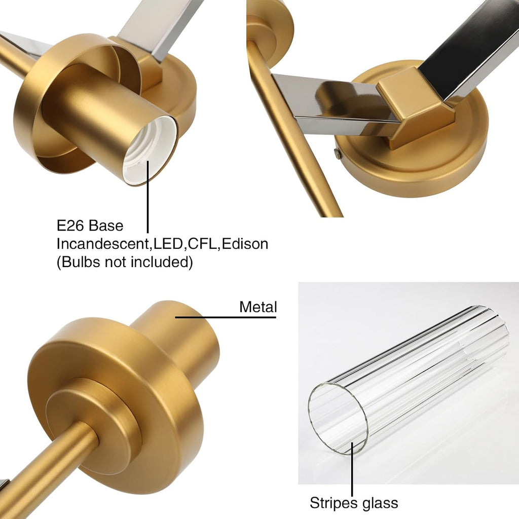 PERMO wall sconces 2 Lights Glod Wall Light Fixtures with 2.8' Cylindrical Clear Glass Shade Brass Double sconces for Living Room Bathroom Corridor Mirror Bedroom