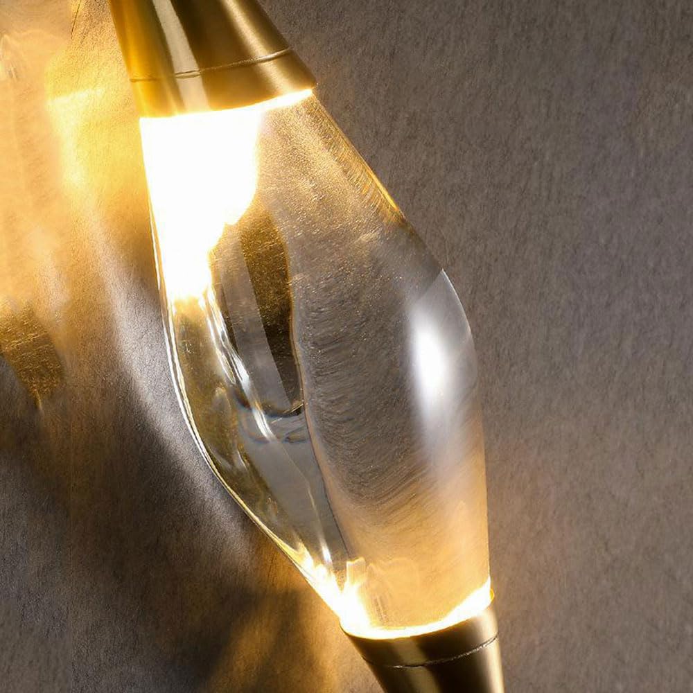 Crystal Wall Sconce Set of 2 Brass Wall Light Fixture Modern Teardrop Sconces Wall Lighting Elegant Wall Mounted Lamp 5W 3000K Vanity Wall Lights for Bedroom Living Room Hallway