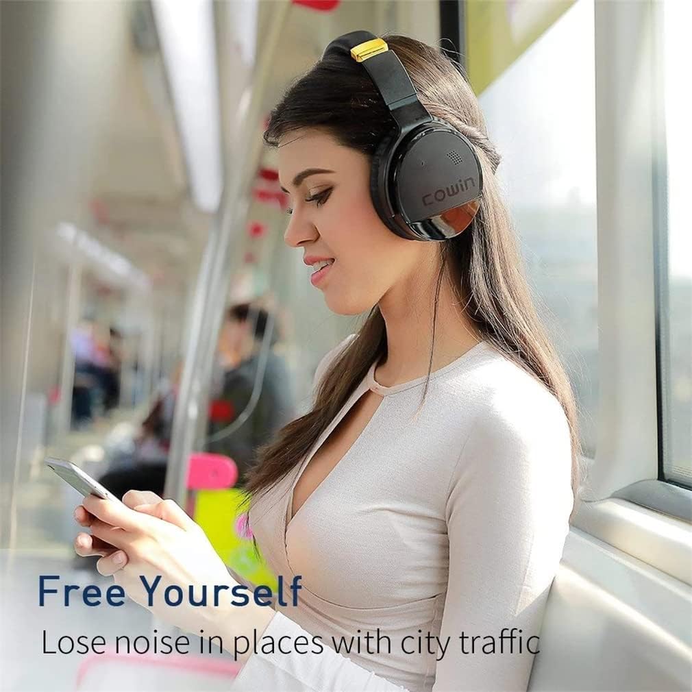 Bluetooth 5.0 Wireless Over-Ear Headphones with Mic ANC Active Noise Cancelling Foldable Headsets, Hi-Fi Stereo Deep Bass Soft Protein Earpads for Sports/TV/Work,Gold