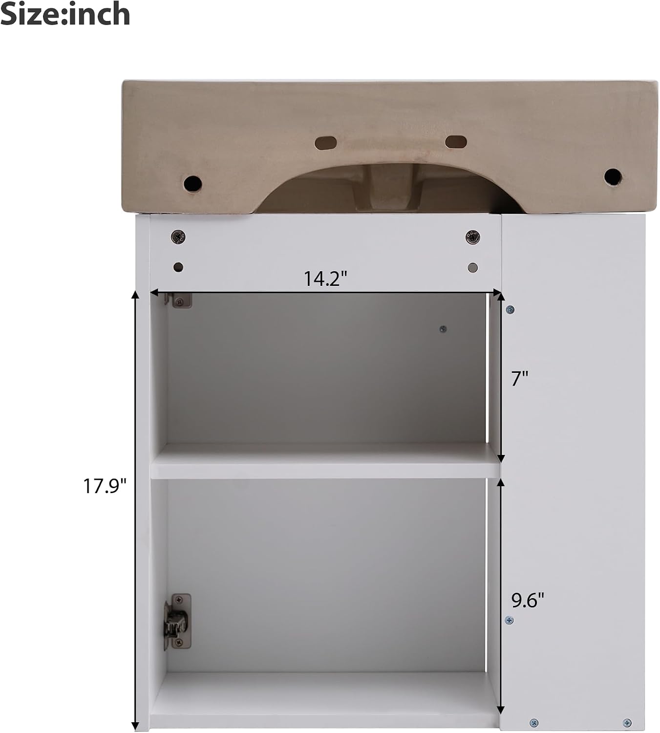 21.6-inch Bathroom Vanity with Sink, Wall-Mounted Vanity Cabinet with Storage Cabinet & Left Two-Tier Shelf, Solid Wood Bath Vanity Organizer with Ceramic Sink for Bathroom, White