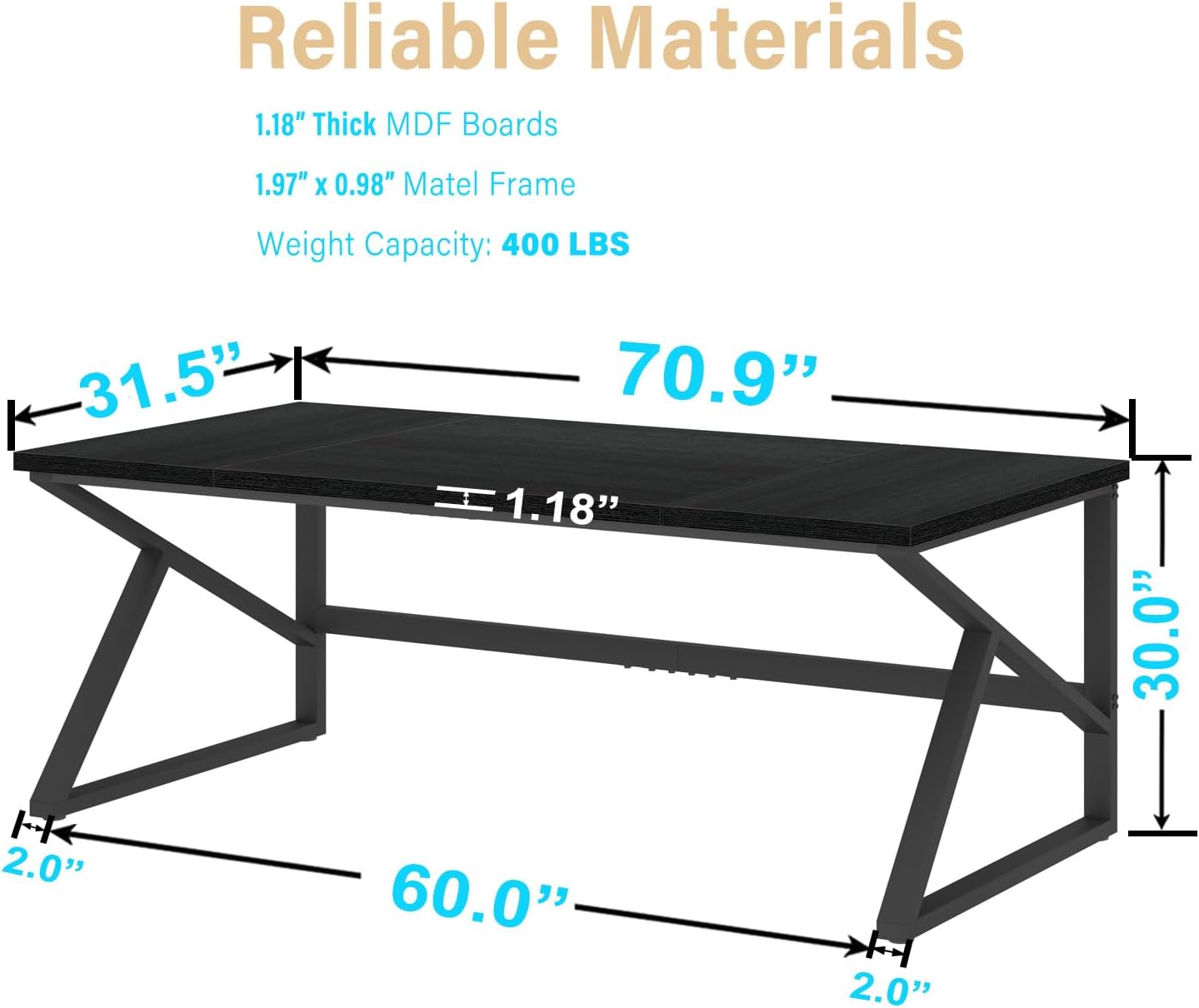 HSH 70 Inch Long Black Desk, Large Metal Wood Computer Desk for 2 Monitors, Modern Home Office PC Laptop Desk for 2 People Executive Writing Work Study Gaming, Simple Bedroom Living Room Black Table