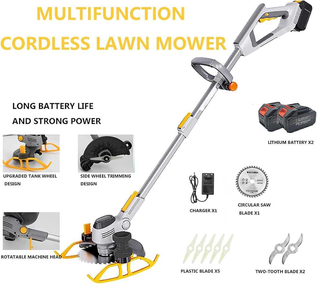 Cordless Weed Wacker, Two 1.5Ah Rechargeable Battery Powered Weed Eater, Weed Cutter with Blades, Handhold Electric Grass Trimmer, Small Lightweight Push String Trimmer for Patio, Lawn&Garden
