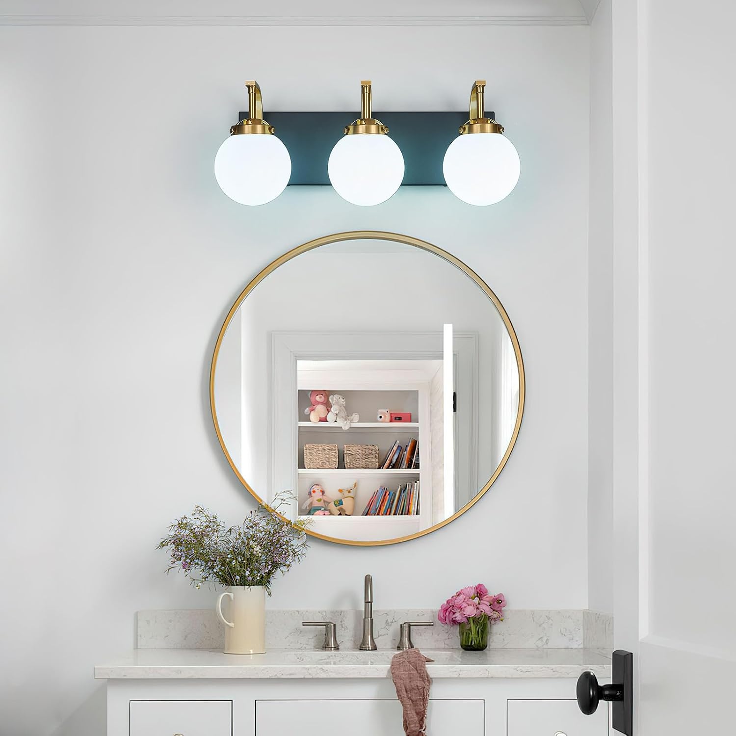 Modern Sand Black-Gold Bathroom Vanity Light Fixtures Over Mirror 3 Light Wall Sconce Vanity Light for Bathroom Lighting