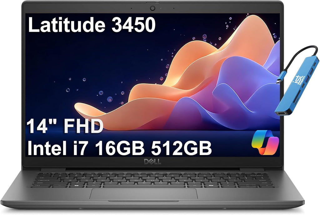Dell Latitude 3450 3000 Business Laptop (14' FHD Anti-Glare, Intel Core i7-1355U, 16GB DDR5 RAM, 512GB SSD), Backlit, Fingerprint, RJ-45, 1080p HDR IR Webcam, Wi-Fi 6E, IST HUB, Win 11 Pro w/Copilot