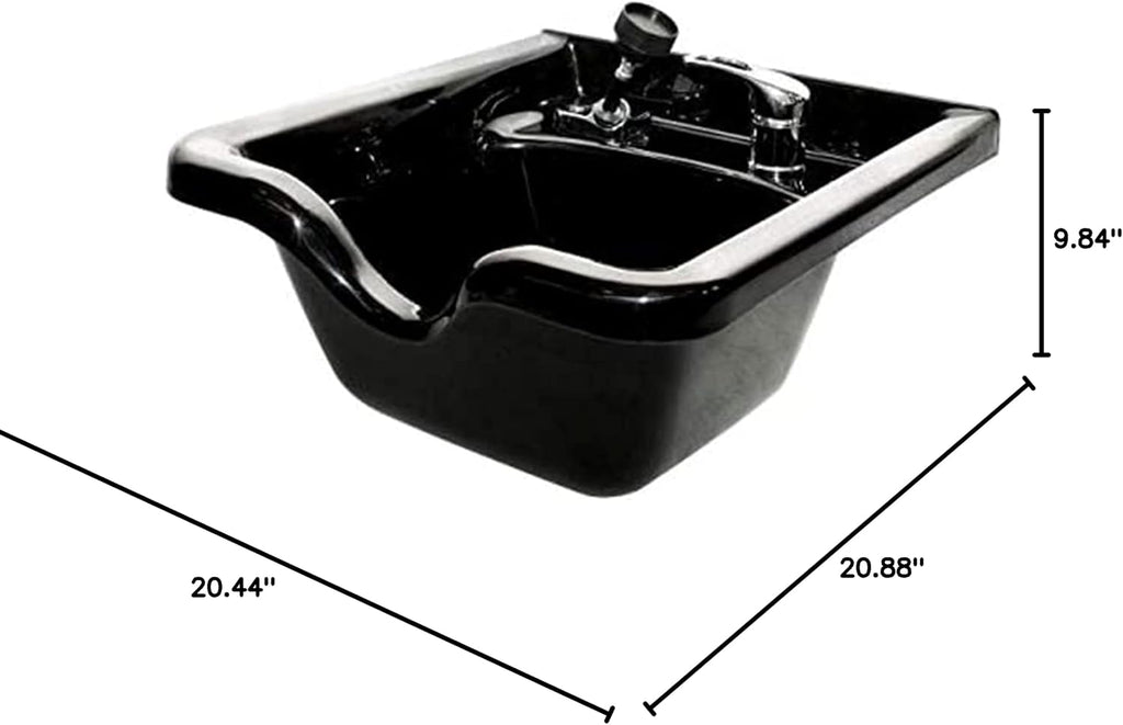PureSana Chromium 19 Inch Square Professional Grade Shampoo Bowl and Fixture Set with Sprayer Hose, Mounting Bracket, and Strainer, Black