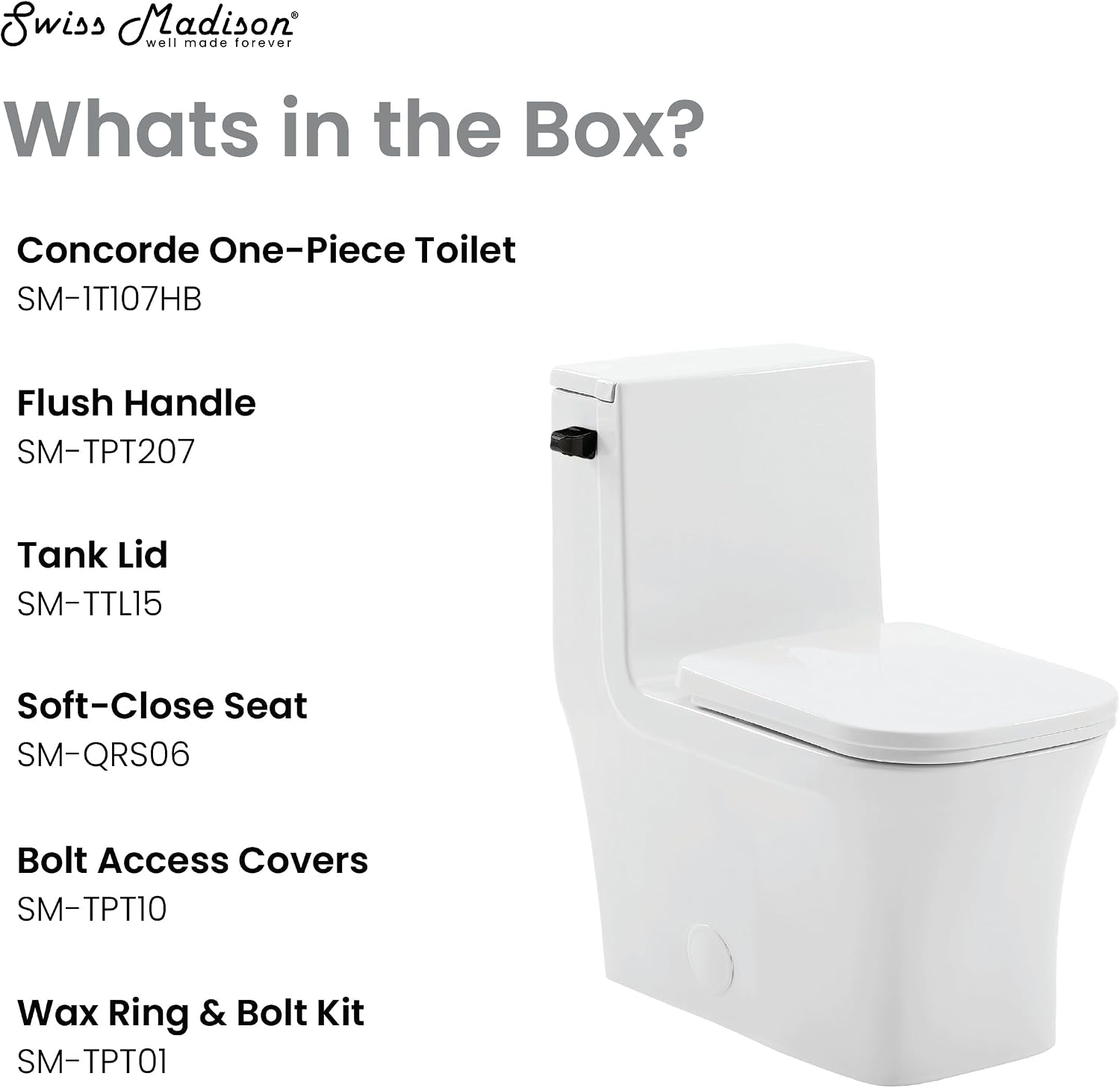 Concorde One-Piece 12' Rough-in 1.28 GPF Left-Hand Flush Square Toilet in Glossy White with Black Hardware