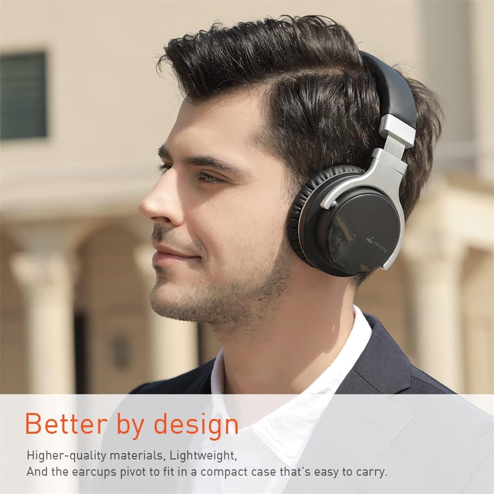 Active Noise Cancelling Over-Ear Headphones Bluetooth Wireless Foldable Hi-Fi Stereo On-Ear Headsets, Deep Bass, Memory Foam Ear Cups, for Sports/TV/Work