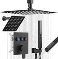Shower Faucet Set Shower Systems, Push Button Diverter Shower Set for Two People,10'+6' Ceiling Mount Dual Rain Shower Heads with 2-in-1 Handheld Spray, Matte Black Shower Faucet Trim Kit