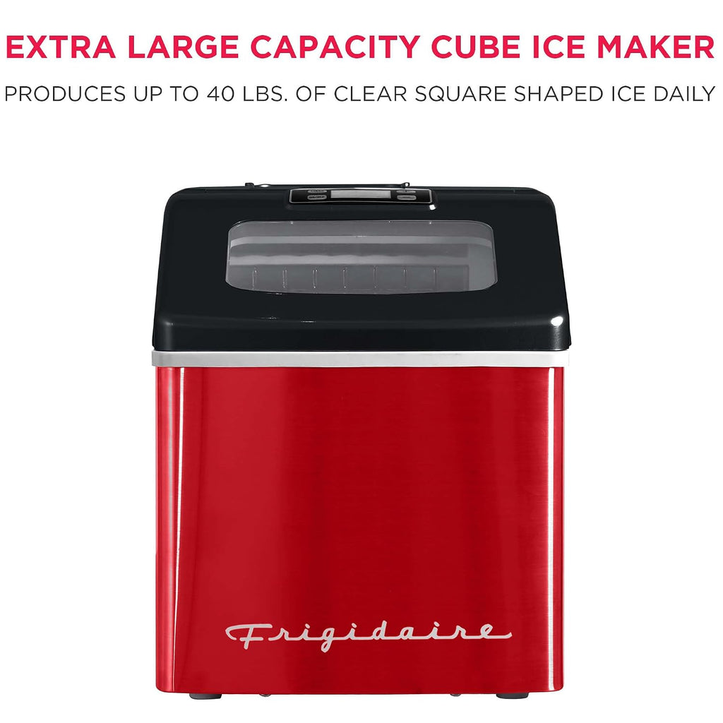 Frigidaire EFIC452-SSRED XL Maker, Makes 40 Lbs. of Clear Square Ice Cubes A Day, Stainless, Red Steel