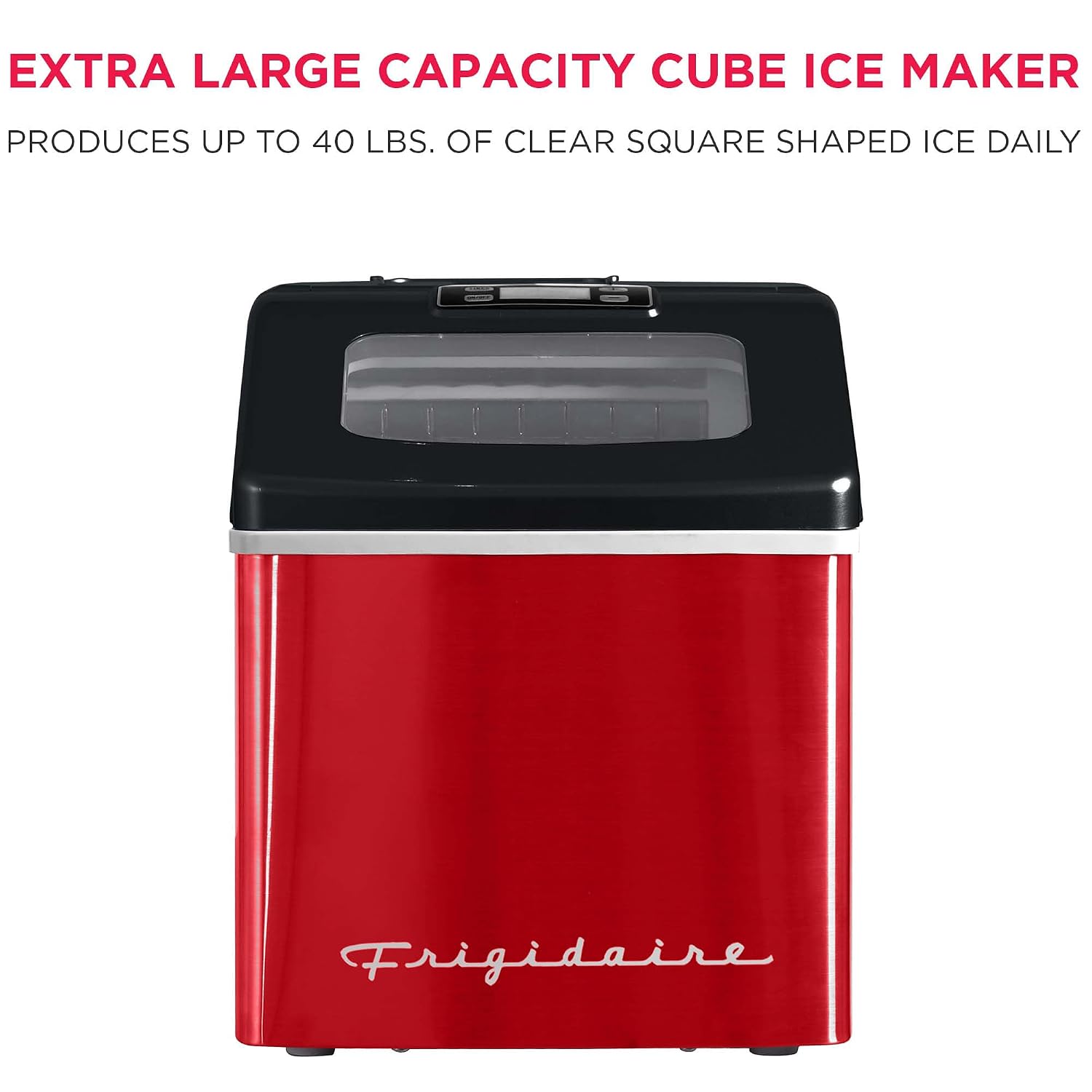 Frigidaire EFIC452-SSRED XL Maker, Makes 40 Lbs. of Clear Square Ice Cubes A Day, Stainless, Red Steel