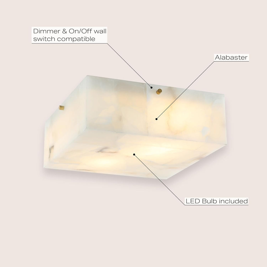 JONATHAN Y 13' Brass Gold Square LED Flush Mount Ceiling Light, Modern Decor, White Marble Alabaster Shade, 2-Light Fixture for Bedroom, Hallway, Bathroom, Glam Lighting JYL1201A