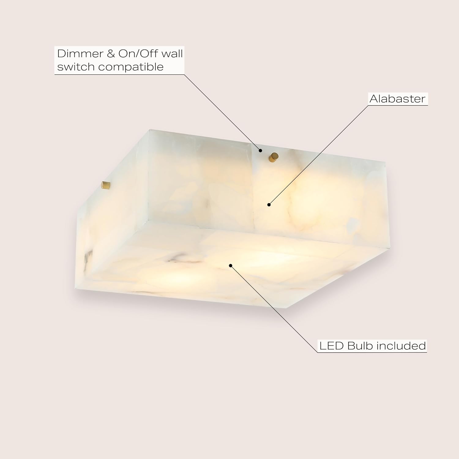 JONATHAN Y 13' Brass Gold Square LED Flush Mount Ceiling Light, Modern Decor, White Marble Alabaster Shade, 2-Light Fixture for Bedroom, Hallway, Bathroom, Glam Lighting JYL1201A