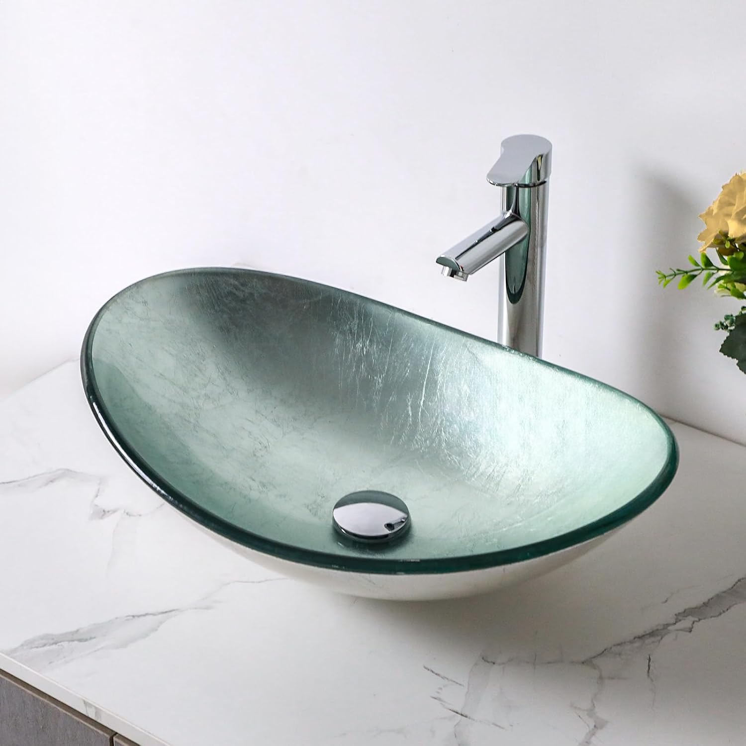 Sarlai Bathroom Vessel Sink Modern Artistic Tempered Glass Basin Countertop Bowl Sink for Lavatory Vanity Cabinet
