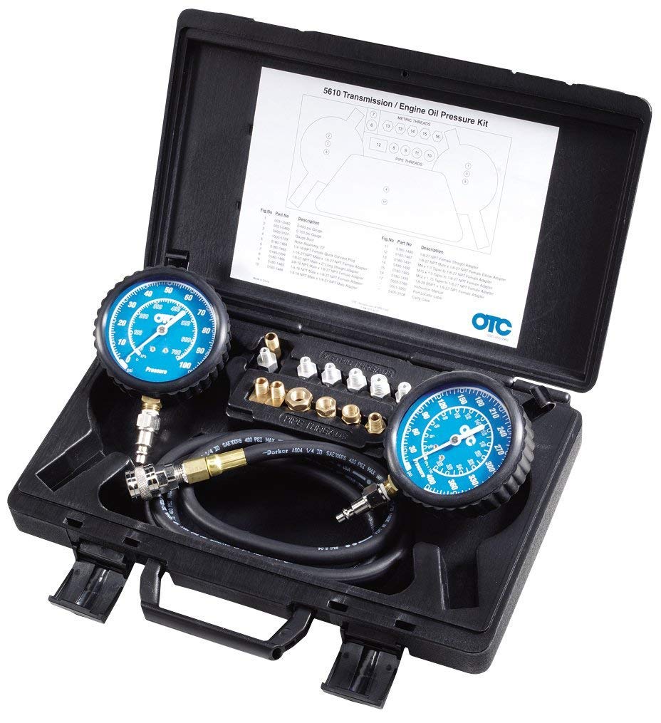 OTC 5610 Professional Transmission and Engine Oil Pressure Tester Kit - Capable of Both Static and On-Road Testing