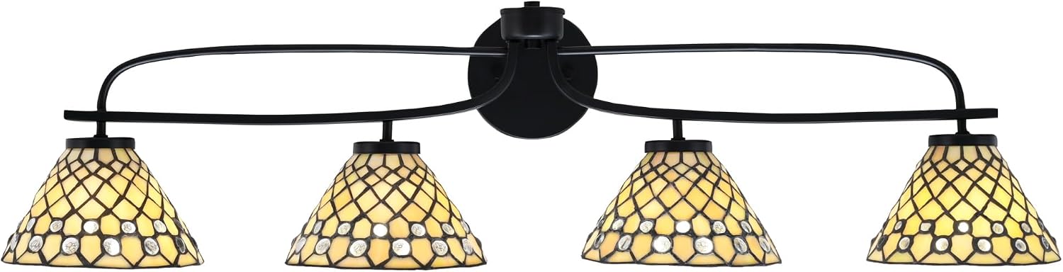 Toltec Lighting Cavella 4-Light Bath Bar – Modern Vanity Light Fixture for Bathroom – Dimmable and LED-Compatible Wall Light – Matte Black Finish, 7' Starlight Art Glass
