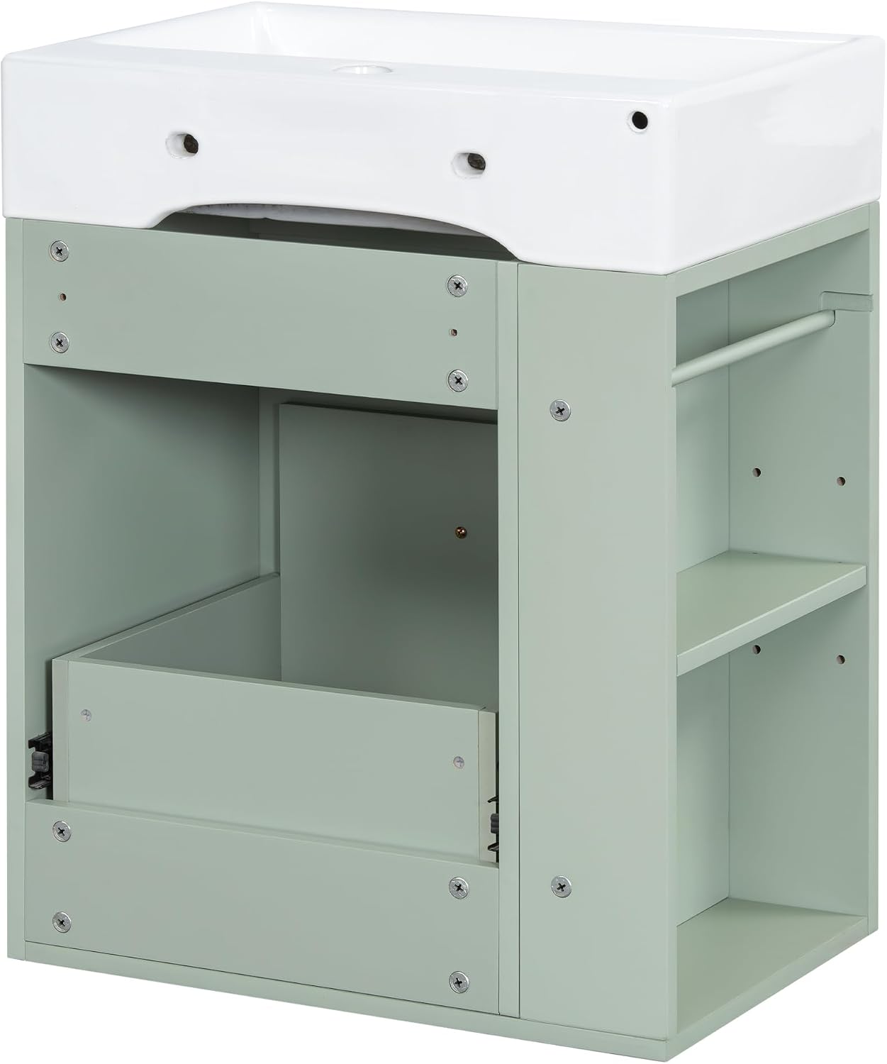 20-inch Bathroom Vanity with Sink Combo, Wall-Mounted Single Storage Cabinet with One Drawer& Left 2-Tier Storage Shelves, Wooden Vanity with Ceramic Basin for Bathroom, Green