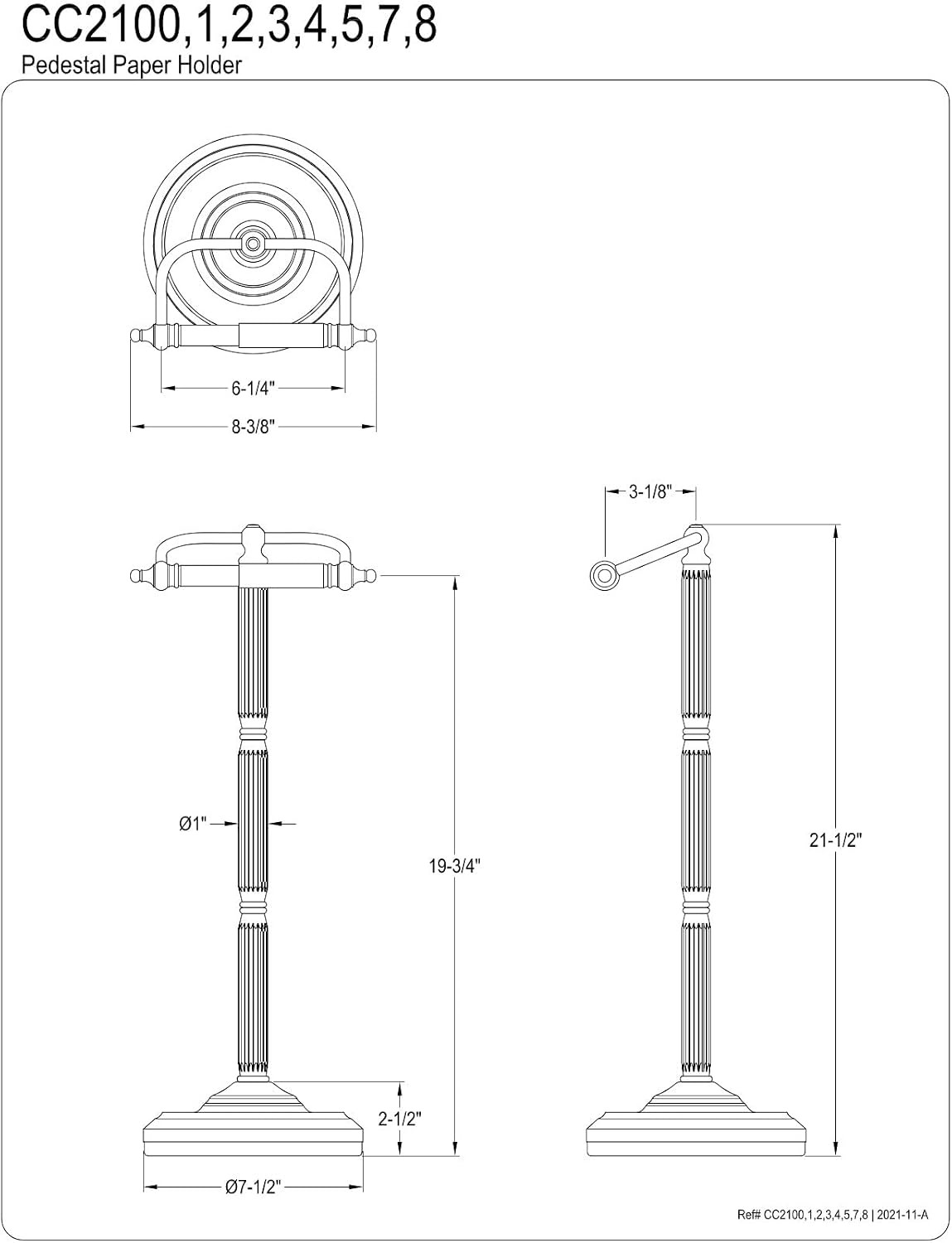 Kingston Brass CC2102 Georgian Pedestal Paper Holder, 21-1/2-Inch, Polished Brass