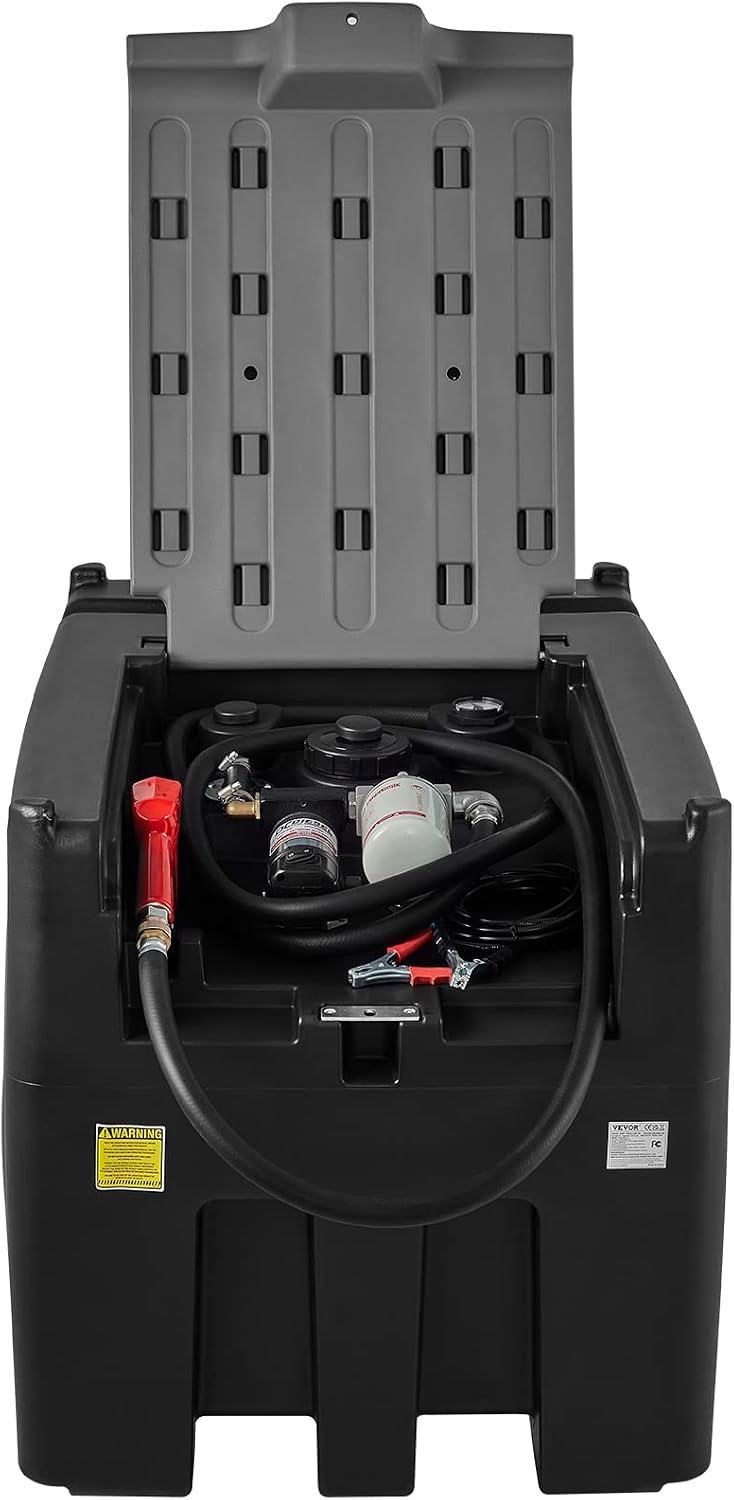 VEVOR Portable Diesel Tank, 116 Gallon, Black | 10 GPM Flow Rate, 12V Electric Transfer Pump, 13.1ft Rubber Hose, PE Transfer Tank