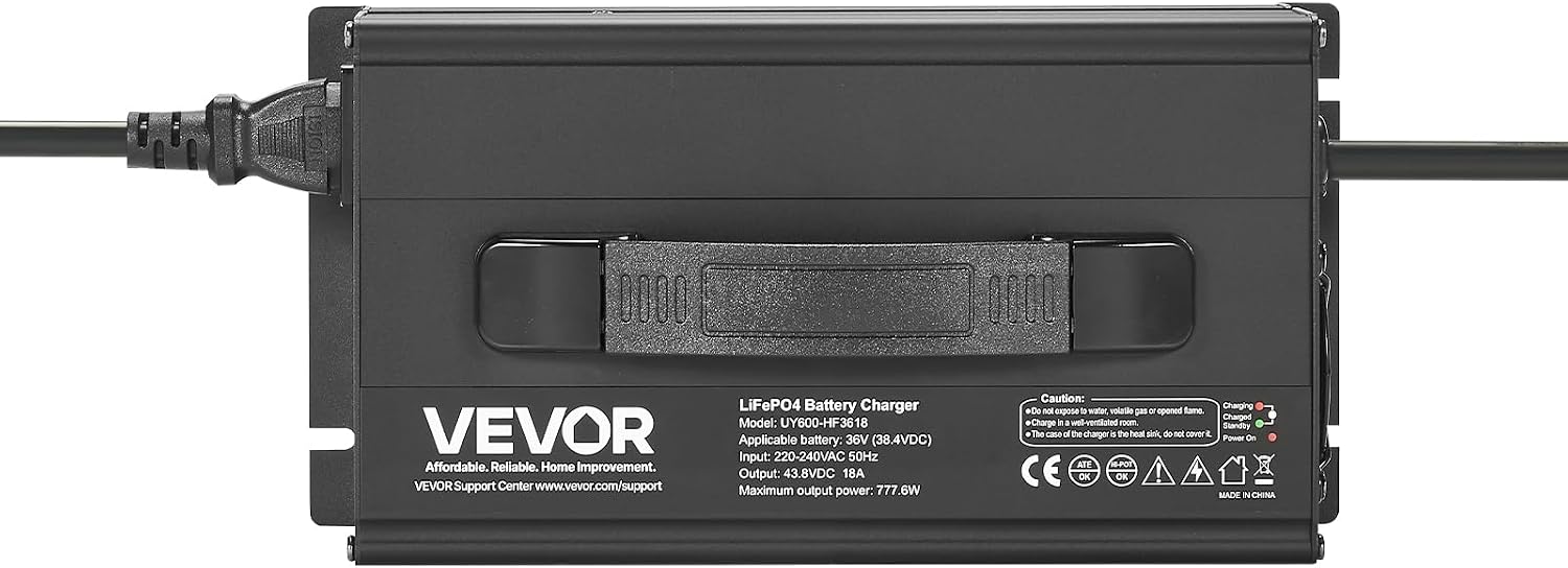 VEVOR 36V 18A Lithium Battery Charger, 43.8V, AC-DC LiFePO4 Smart Charger, with Anderson Connector, LED Indicator, 0V Activation, for Lithium LiFePO4 Deep Cycle Rechargeable Batteries of Boat, RV