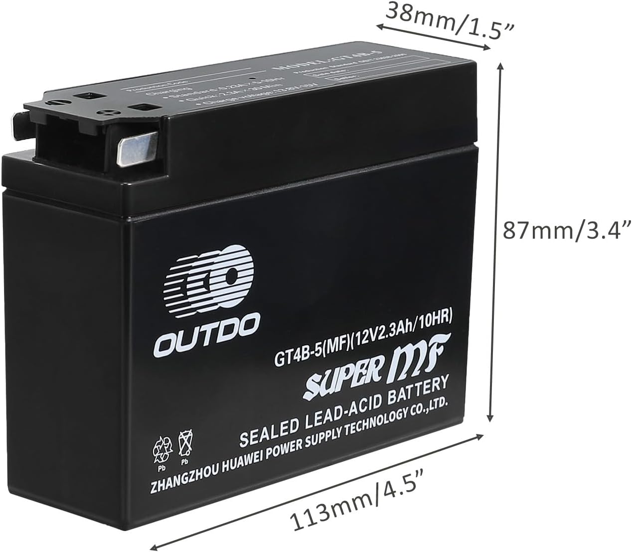 3PCS 12 Volt 2.3Ah 10HR GT4B-5(MF) Sealed Lead Acid Rechargeable Battery for Powersports Electric Scooter E Bike Electric Lawn Mower Go Kart ATV Quad Buggy Golf Cart Motorcycle