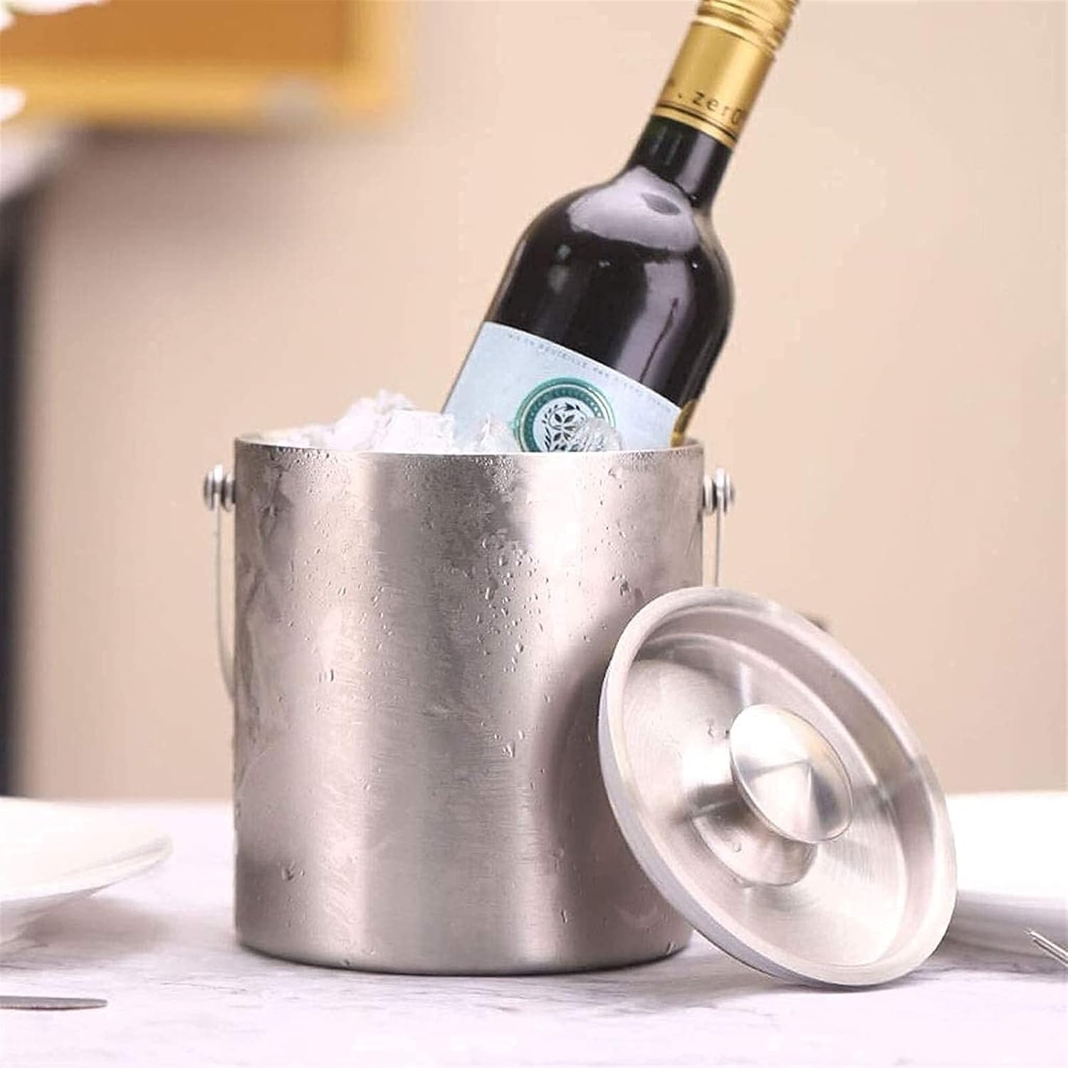 Stainless Steel Ice Bucket - 3L Double-Wall Insulated Buckets for Parties with Lid, Large Champagne Wine Drink Container Holder, Ideal for Freezer Cocktail Home Bar Accessories